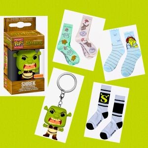 Shrek Bundle: Key chain Funko Pocket Pop and 4 Pairs of socks